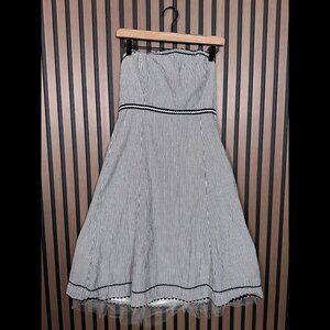 Y2K Rachelle Dress 8 / M Womens Gray Striped Strapless A Line Midi Tulle Trim